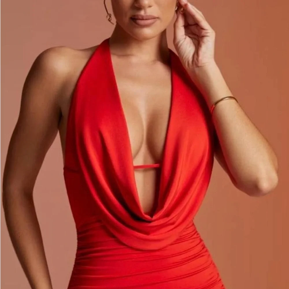 Elegant Red Halter Dress - Picture 7 of 14
